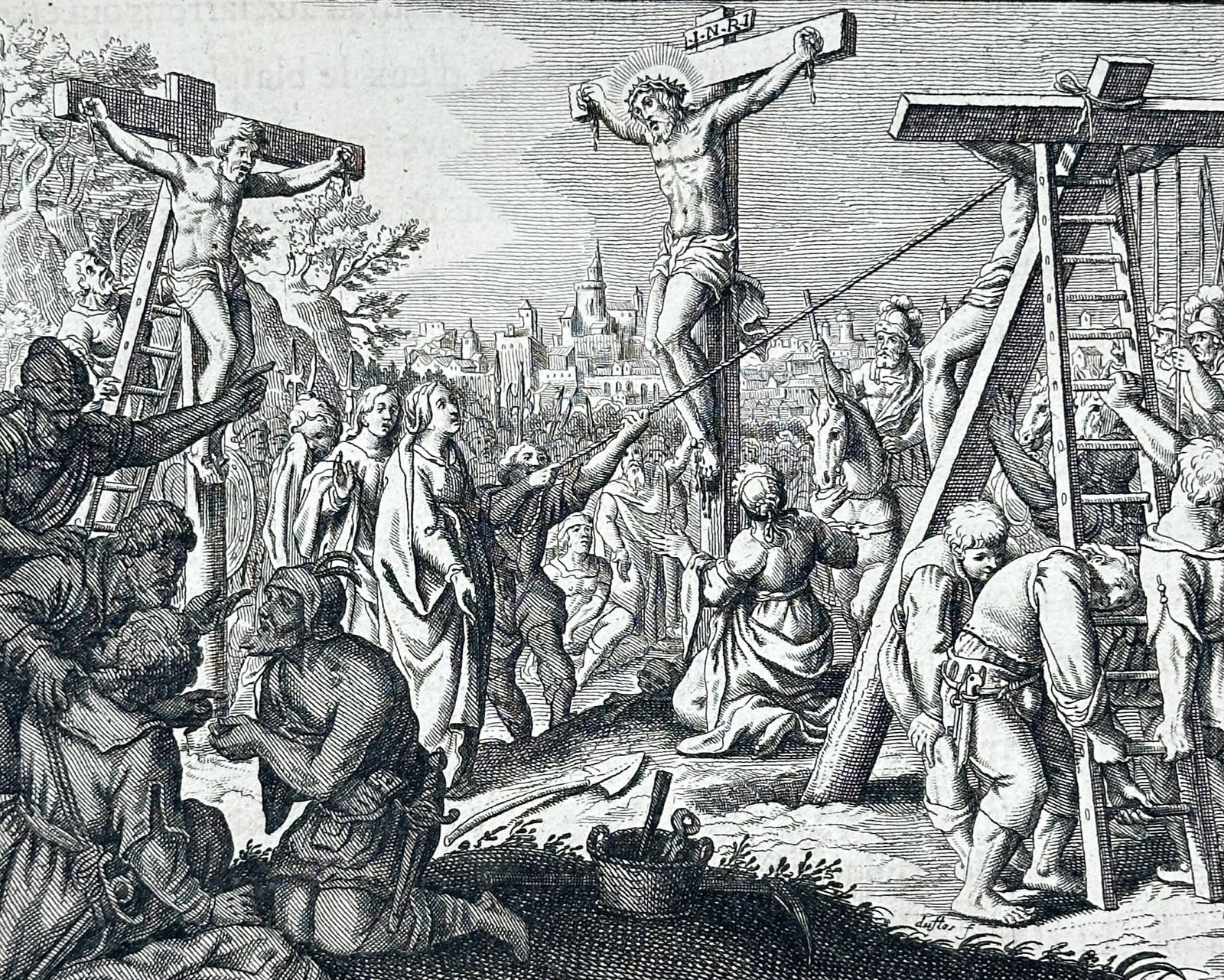 Nicolas Fontaine – Crucifixion of Jesus Christ – Engraving (17th Century) (1 of 3)