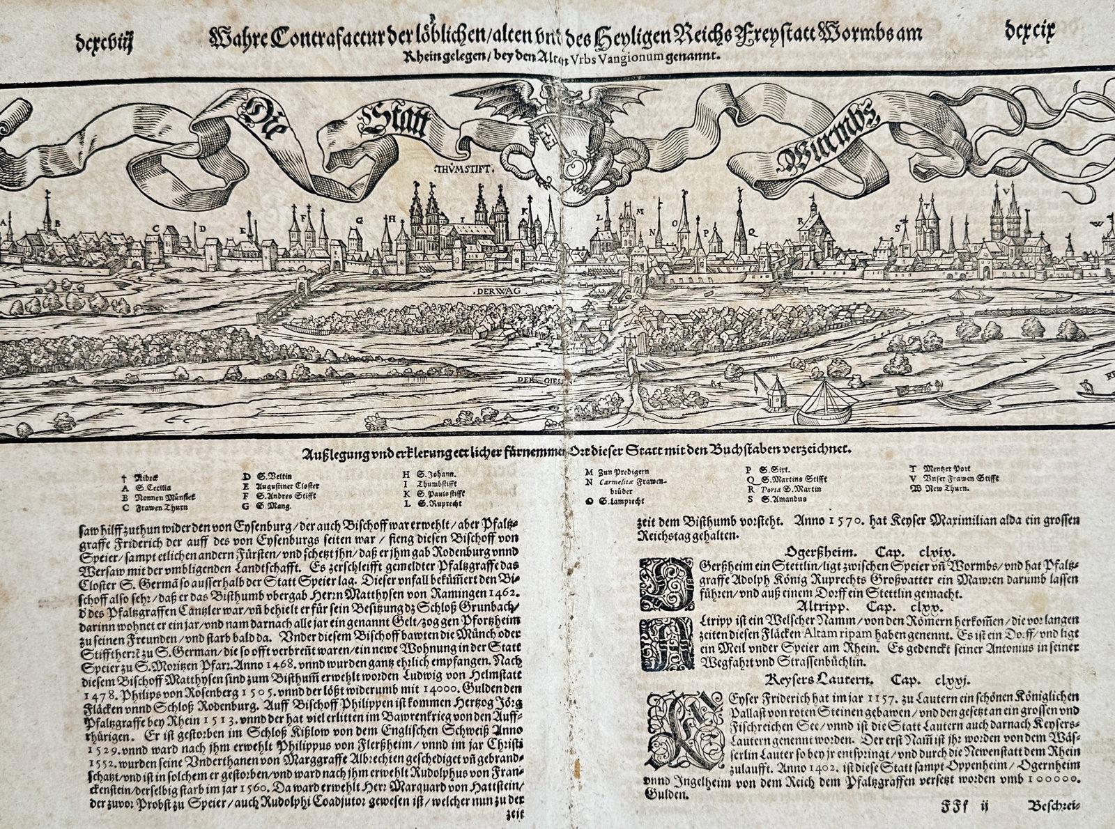 Sebastian Munster – Panorama of Worms – Woodcut (16th Century) (1 of 3)