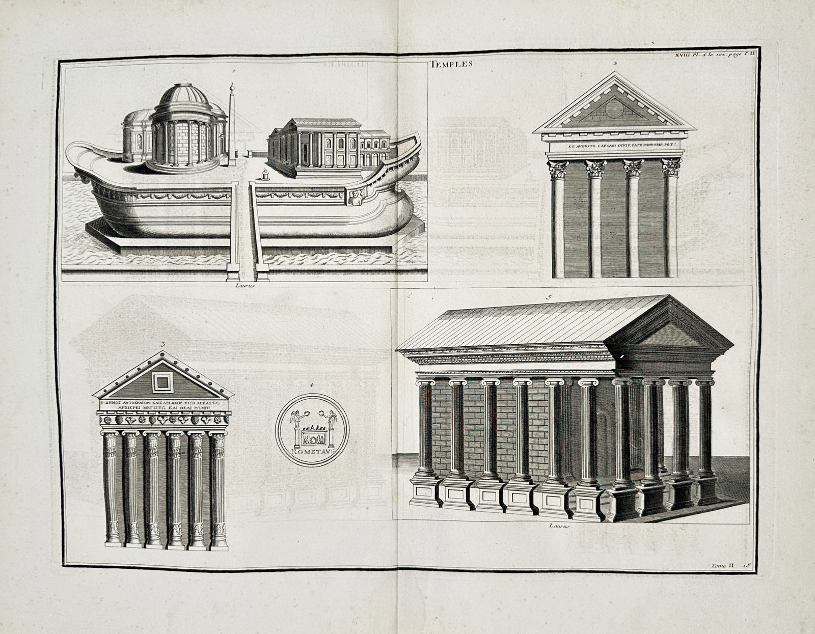 Bernard de Montfaucon – Ancient Temples and Ship Temple – Engraving (18th Century) (1 of 2)