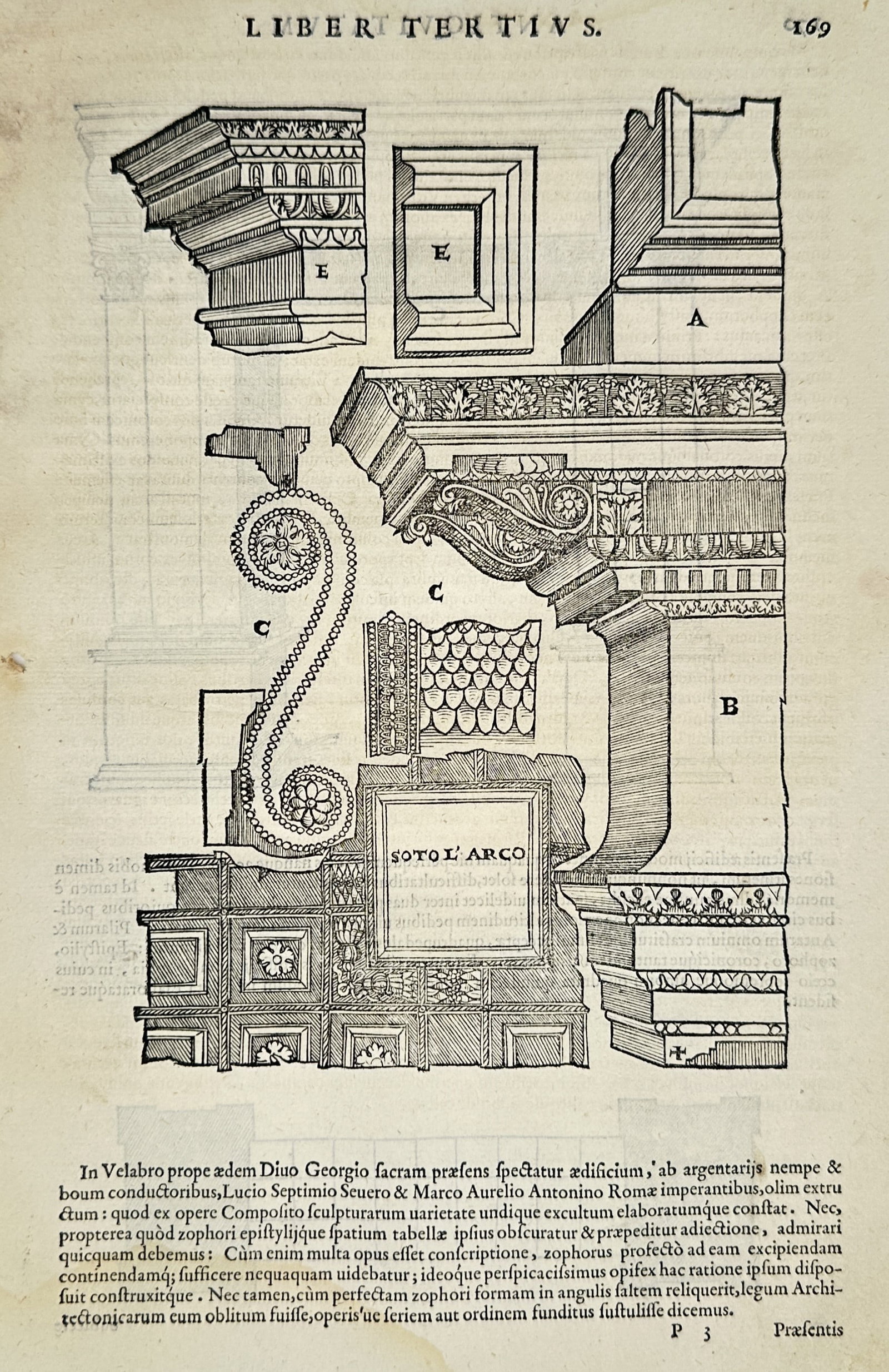 Sebastiano Serlio – Architectural Elements of the Arch of the Argentarii – Woodcut (16th (1 of 2)