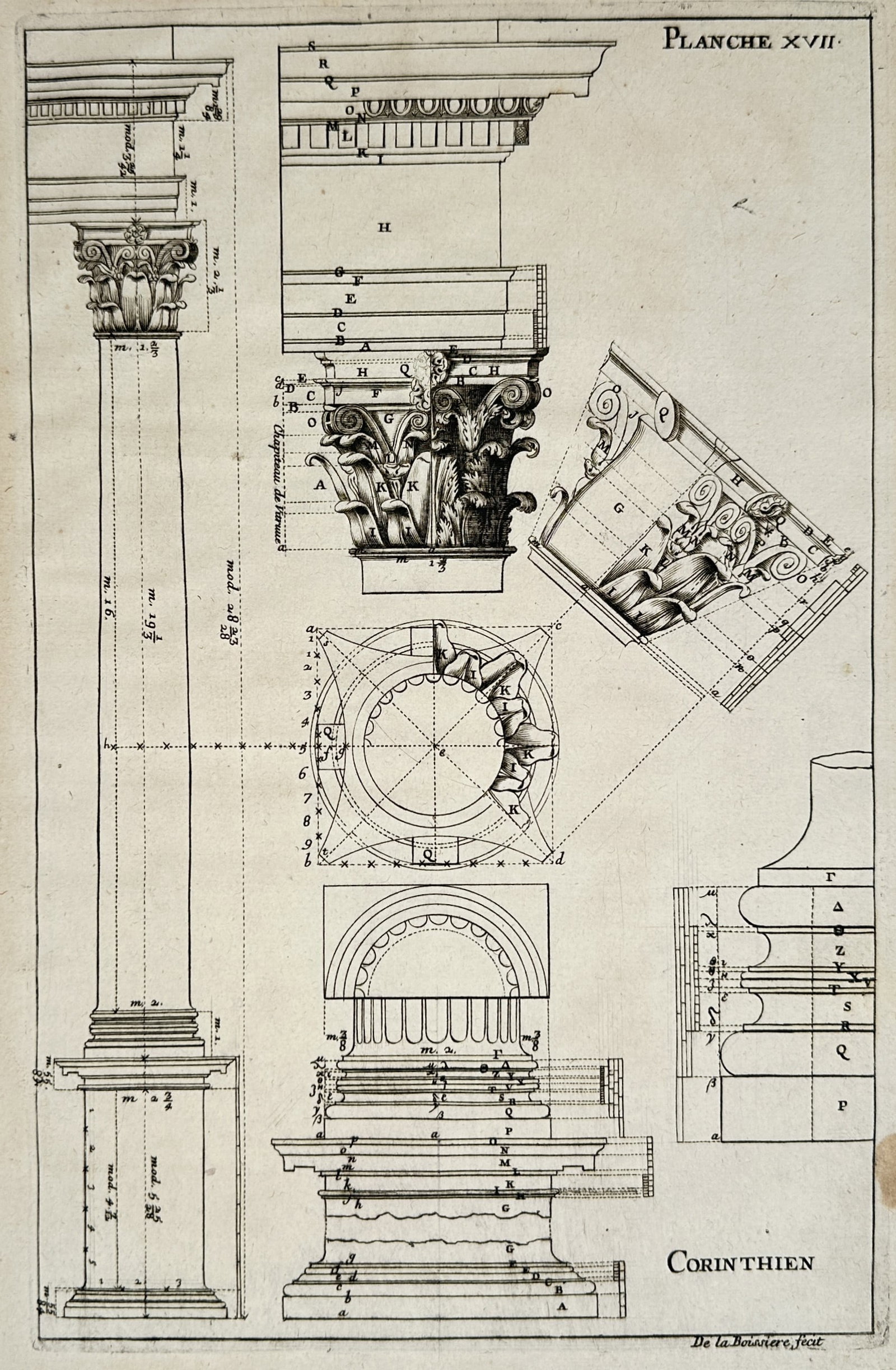 Francois Blondel – Study of the Corinthian Order – Engraving (18th Century) (1 of 2)