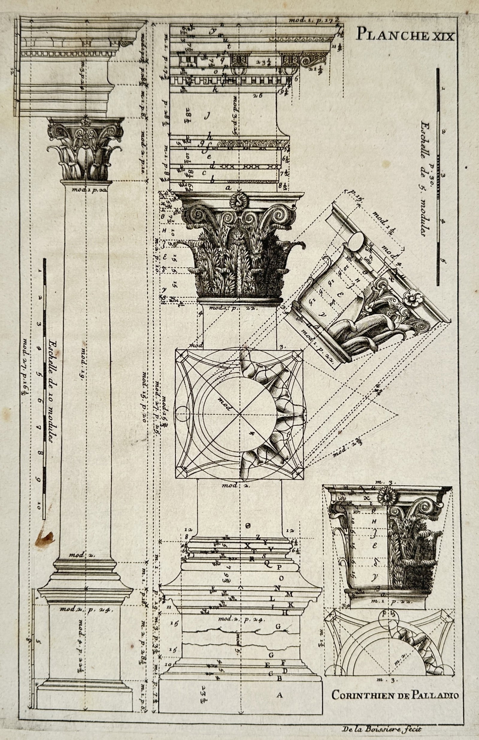Francois Blondel – Study of the Corinthian Order of Palladio – Engraving (18th Century) (1 of 2)