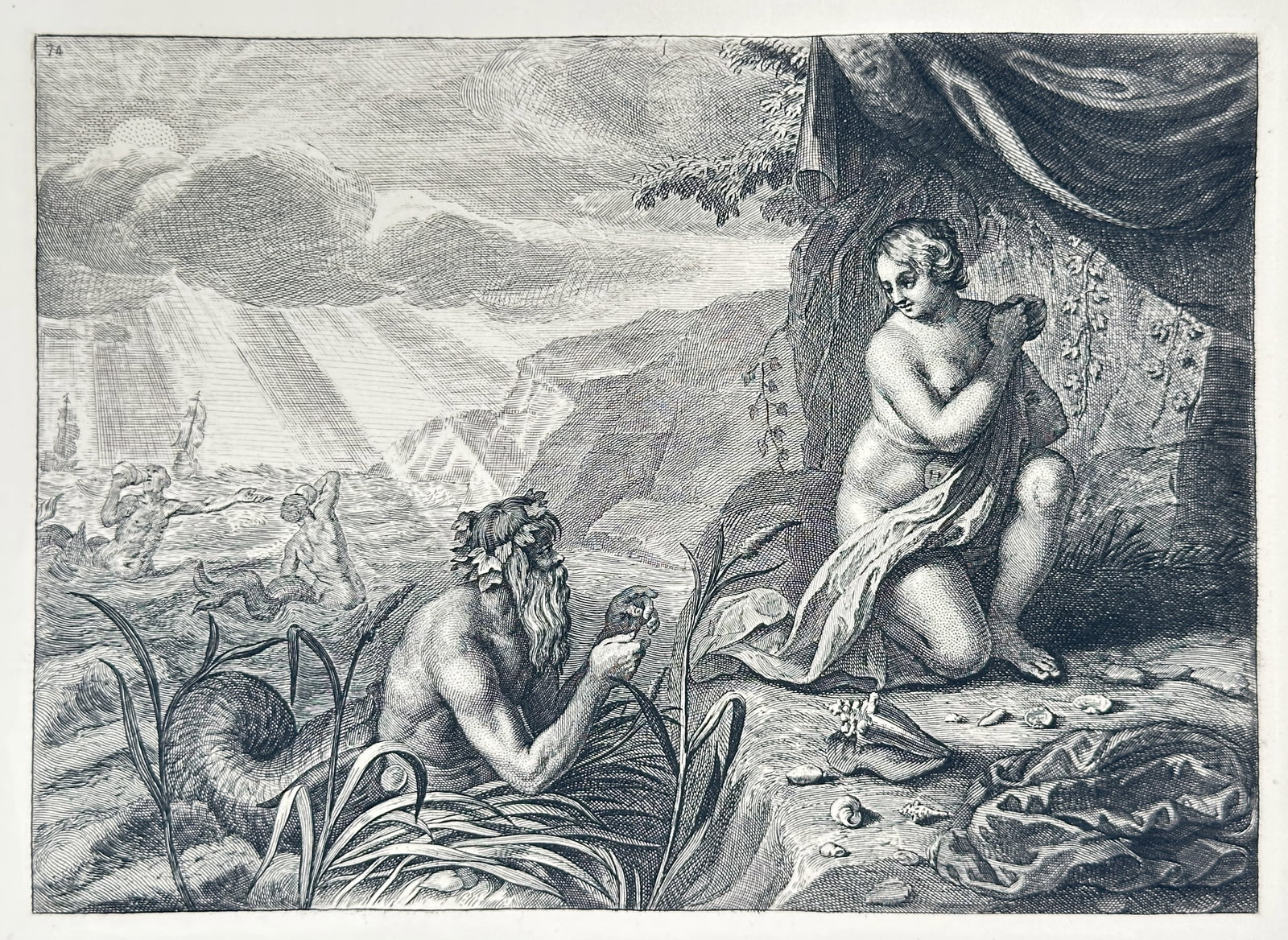 Pieter Stevens van Gunst – Mythological Scene with a Sea God and Nymph – Engraving (1 of 3)