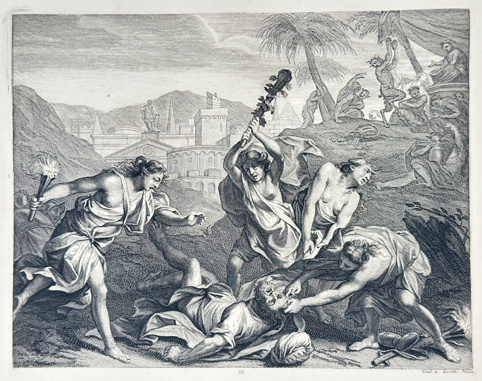 Pieter Stevens van Gunst – Death of Orpheus – Engraving (18th Century) (1 of 3)