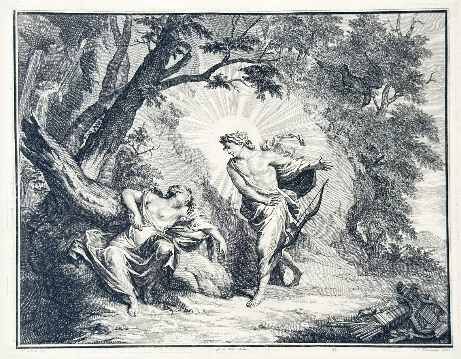 Pieter Stevens van Gunst – Mythological Scene with Apollo and a Nymph – Engraving (18th Century) (1 of 3)