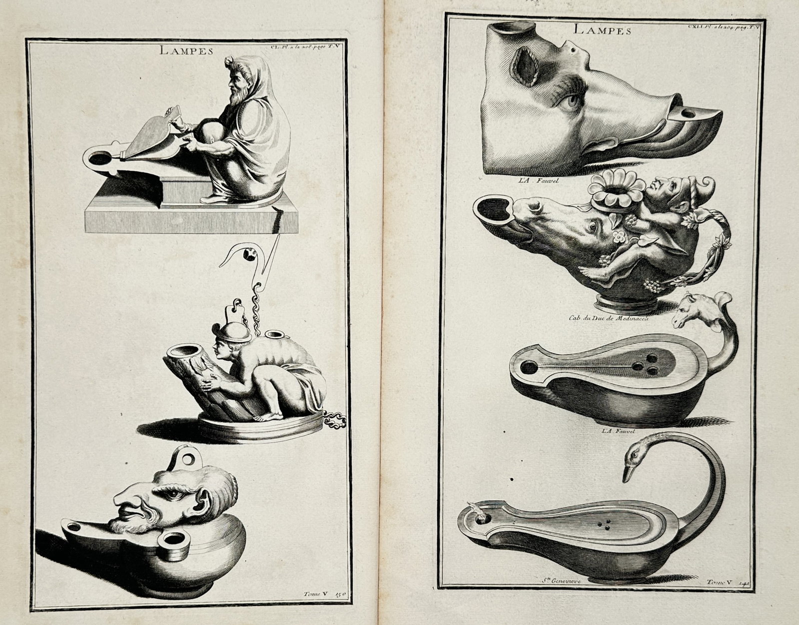 Bernard de Montfaucon – Set of 2: Antique Oil Lamps – Engravings (18th Century) (1 of 2)
