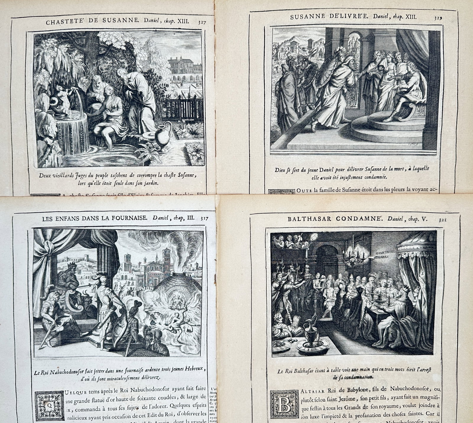 Nicolas Fontaine – Set of 4: Biblical Scenes from the Book of Daniel – Engravings (17th Century) (1 of 2)