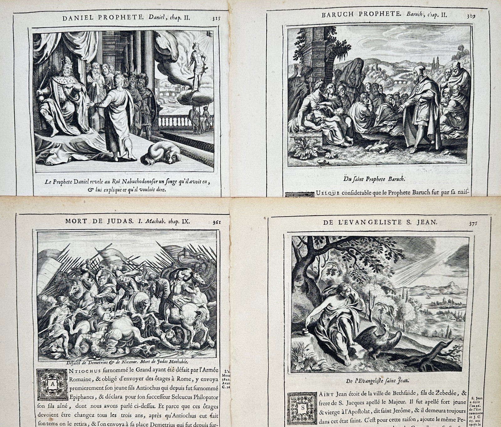Nicolas Fontaine – Set of 4: Biblical Scenes and Prophetic Narratives – Engravings (17th (1 of 2)