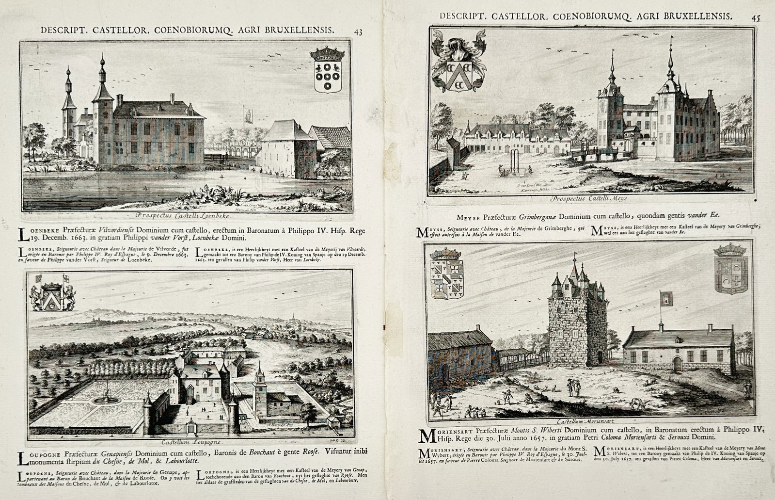 Jacques Le Roy – Set of 2: Castles and Estates of Brussels – Engravings (18th Century) (1 of 2)