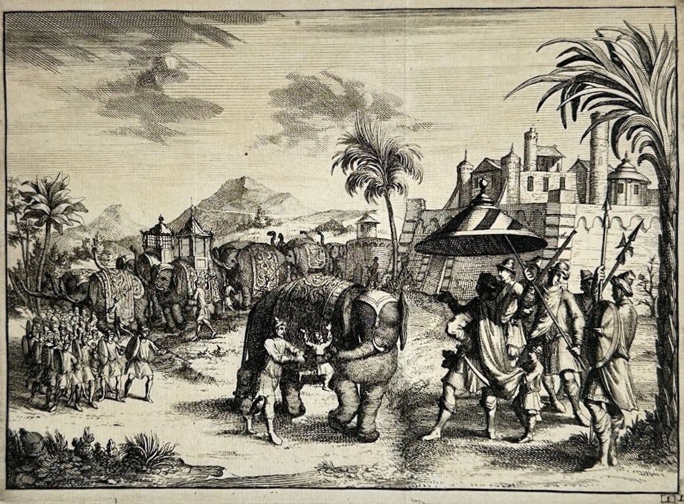 Pieter van der Aa – Royal Procession with Elephants – Engraving (18th Century) (1 of 3)
