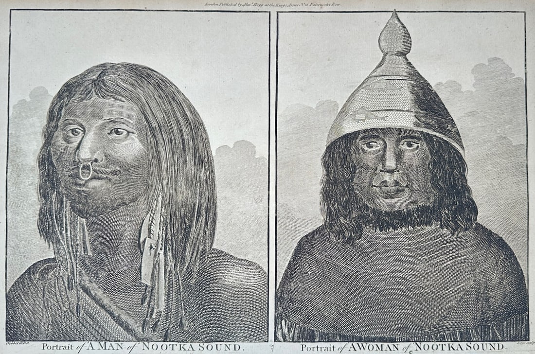 Alexander Hogg – Portraits of a Man and a Woman of Nootka Sound – Engraving (18th Century) (1 of 2)