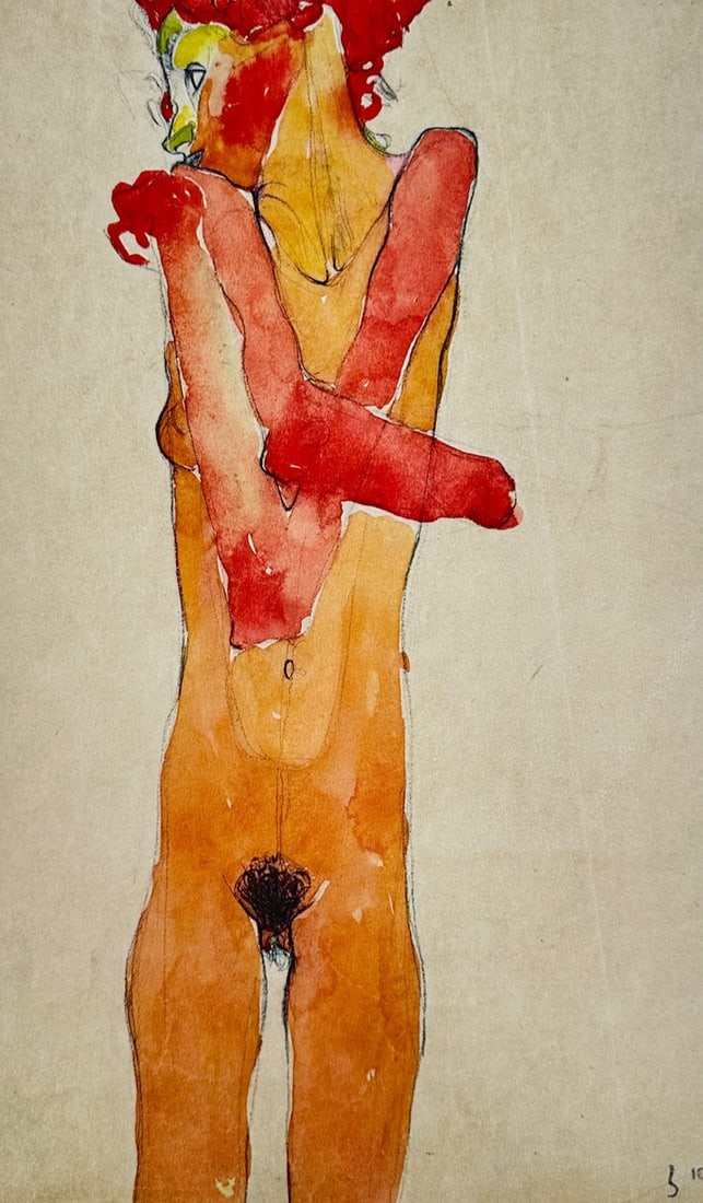 Egon Schiele,after – Standing Female Nude with Crossed Arms – Offset lithograph (20th Century) (1 of 2)