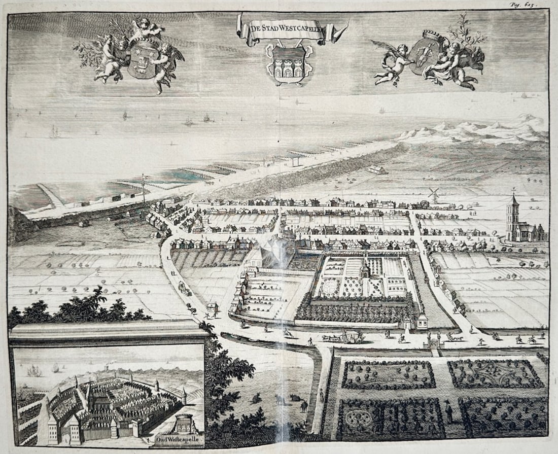 Cornelis de Bruyn – View of Westkapelle – Netherlands – Engraving (18th Century) (1 of 2)