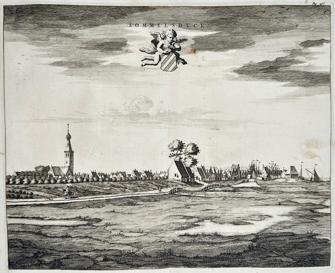 Cornelis de Bruyn – View of Sommelsdijk – Netherlands – Engraving (18th Century) (1 of 2)
