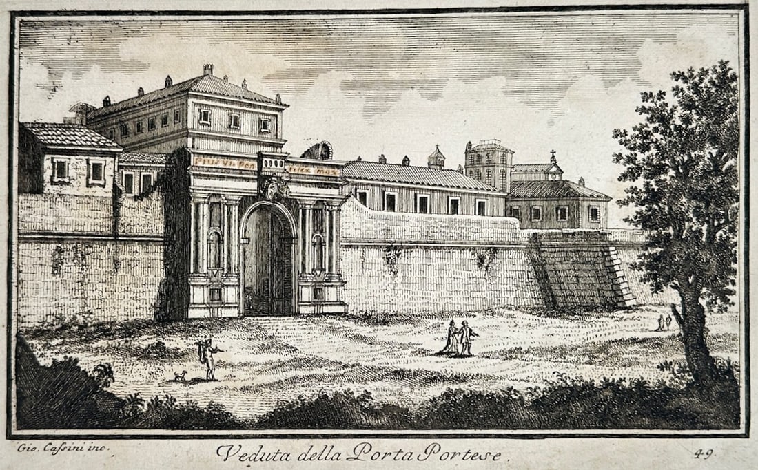Giovanni Maria Cassini – Architectural Study of Porta Portese – Engraving (18th Century) (1 of 3)