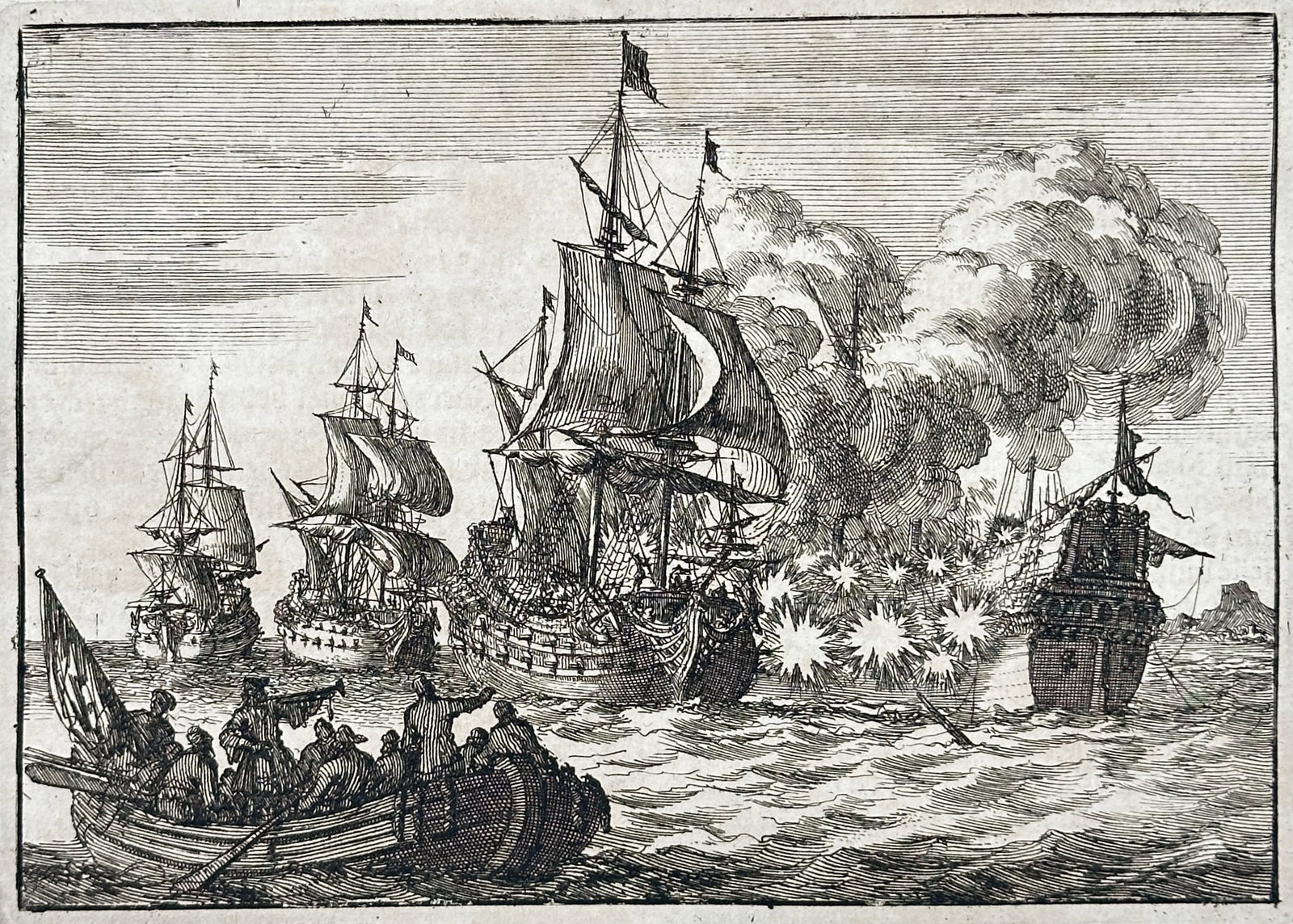 Johann Ludwig Gottfried – Naval Battle Scene – Engraving (17th Century) (1 of 3)