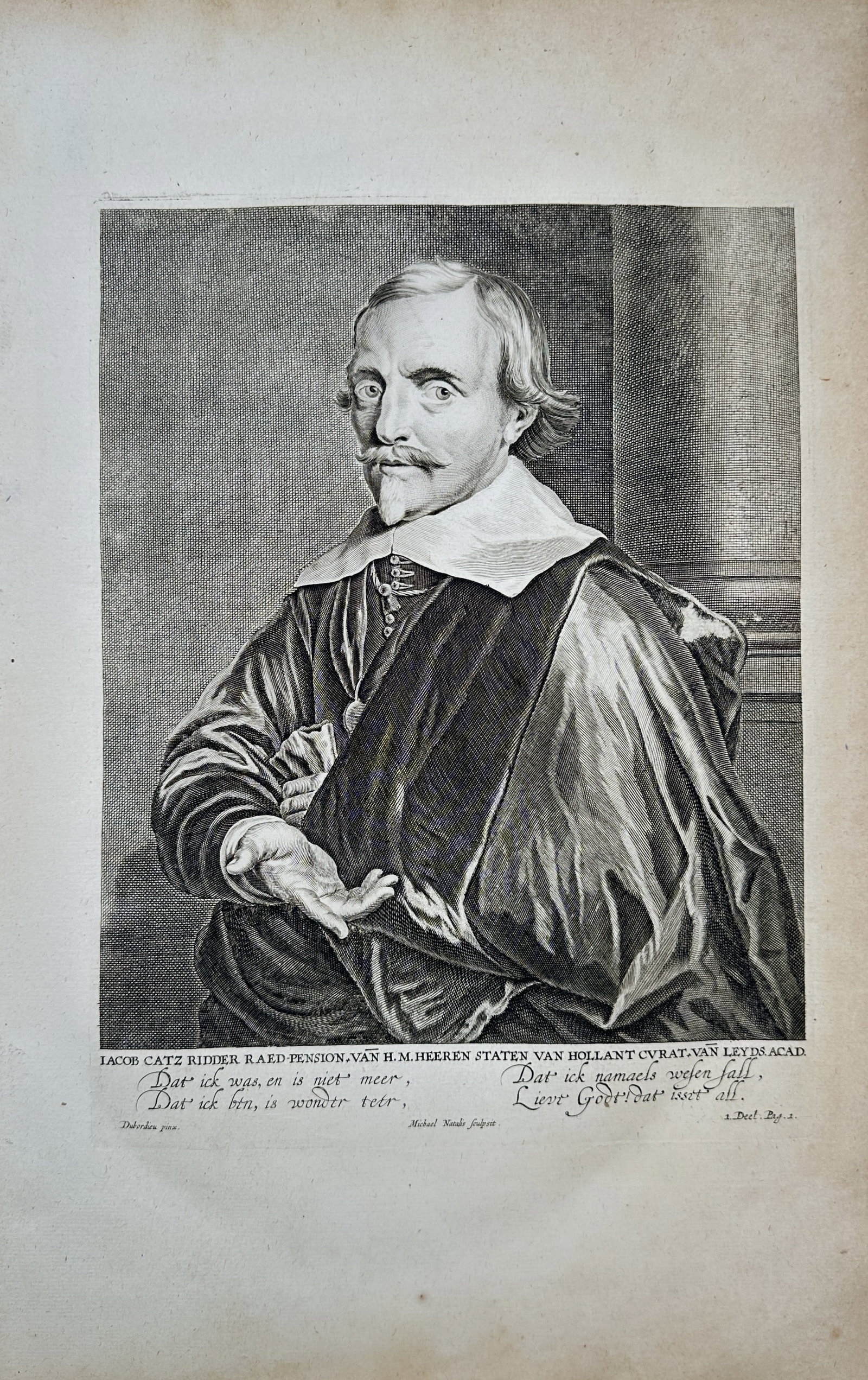 Pieter Dubordieu – Portrait of Jacob Cats – Engraving (17th Century) (1 of 2)