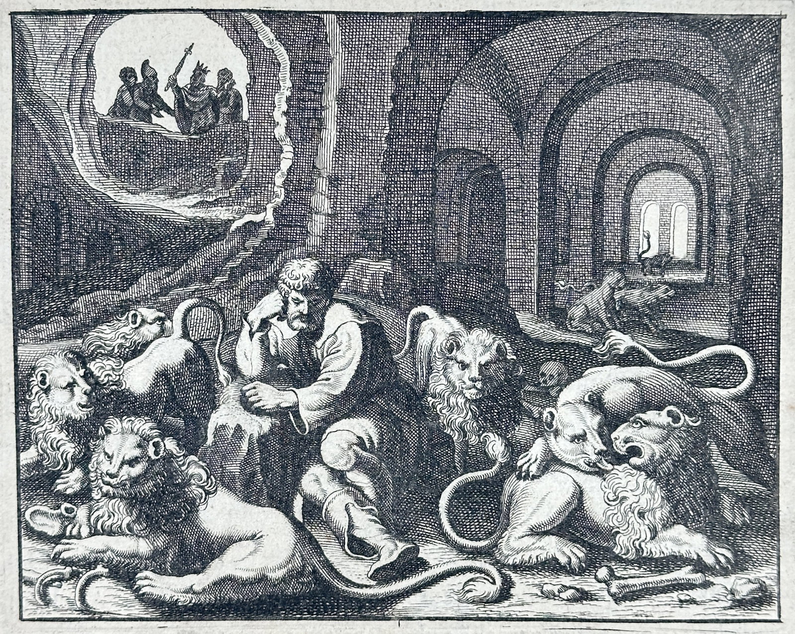 Nicolas Fontaine – Daniel in the Lions' Den – Engraving (17th Century) (1 of 3)