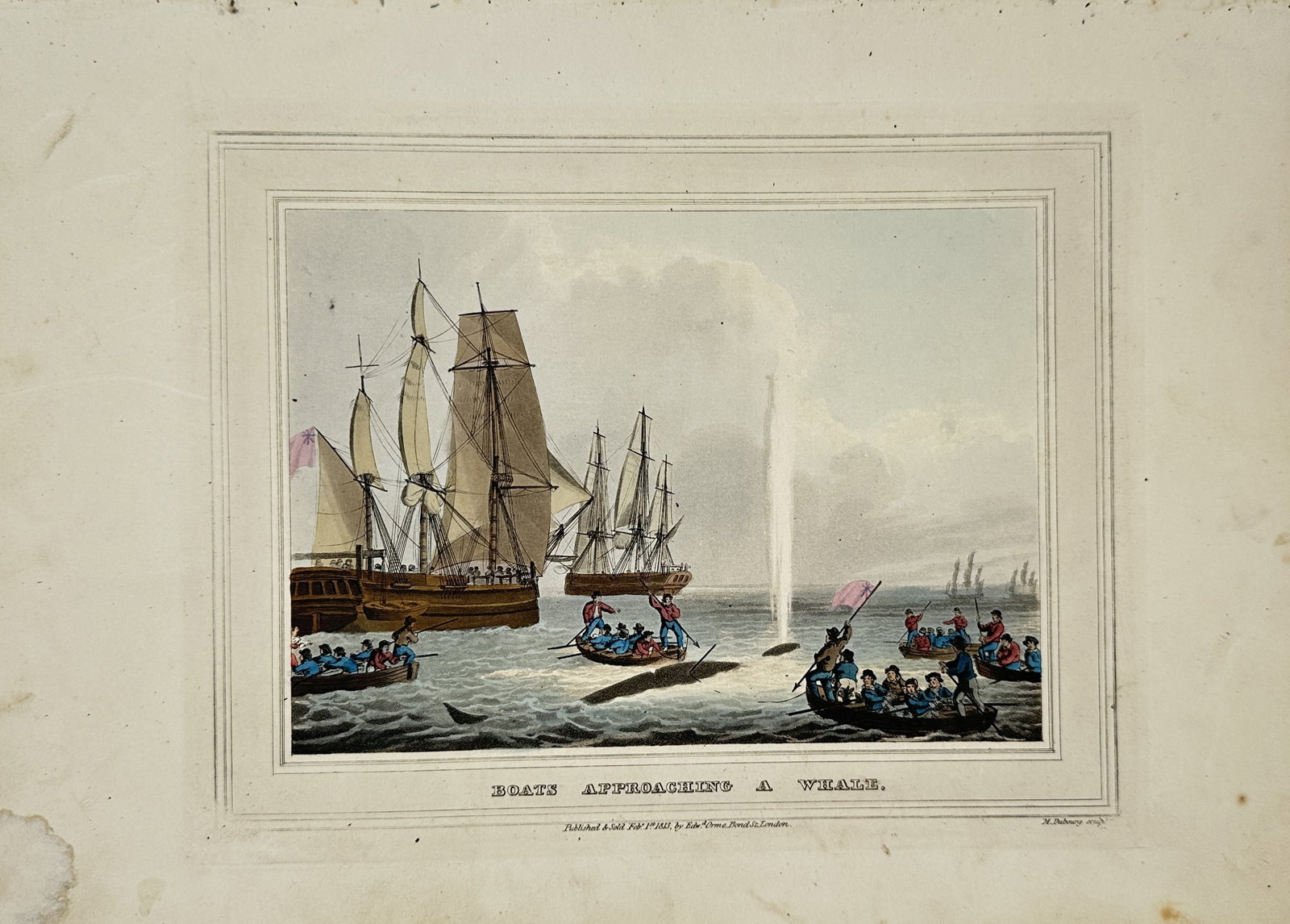 John Heaviside Clark – Boats Approaching a Whale – Aquatint (1813) (1 of 2)