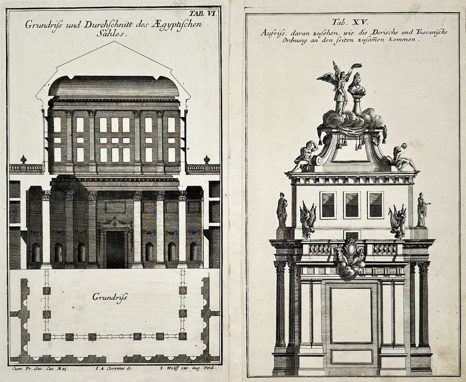 Nikolaus Goldmann – Set of 2: Architectural Studies of Classical Orders and Halls – Engravings (1 of 2)