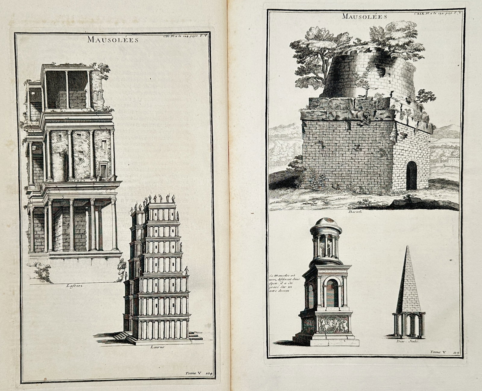 Bernard de Montfaucon – Set of 2: Studies of Ancient Mausoleums and Monuments – Engravings (1 of 2)