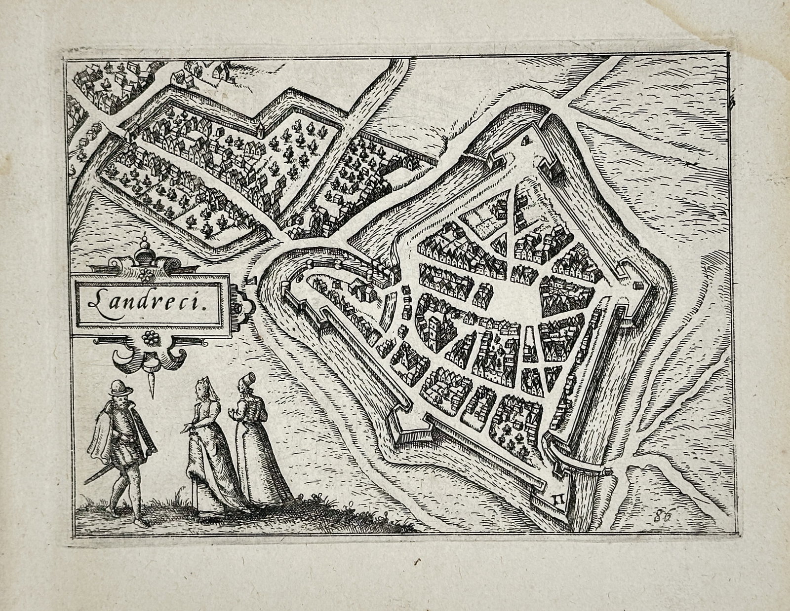 Lodovico Guicciardini – Map of Landrecies – France – Engraving (16th Century) (1 of 2)
