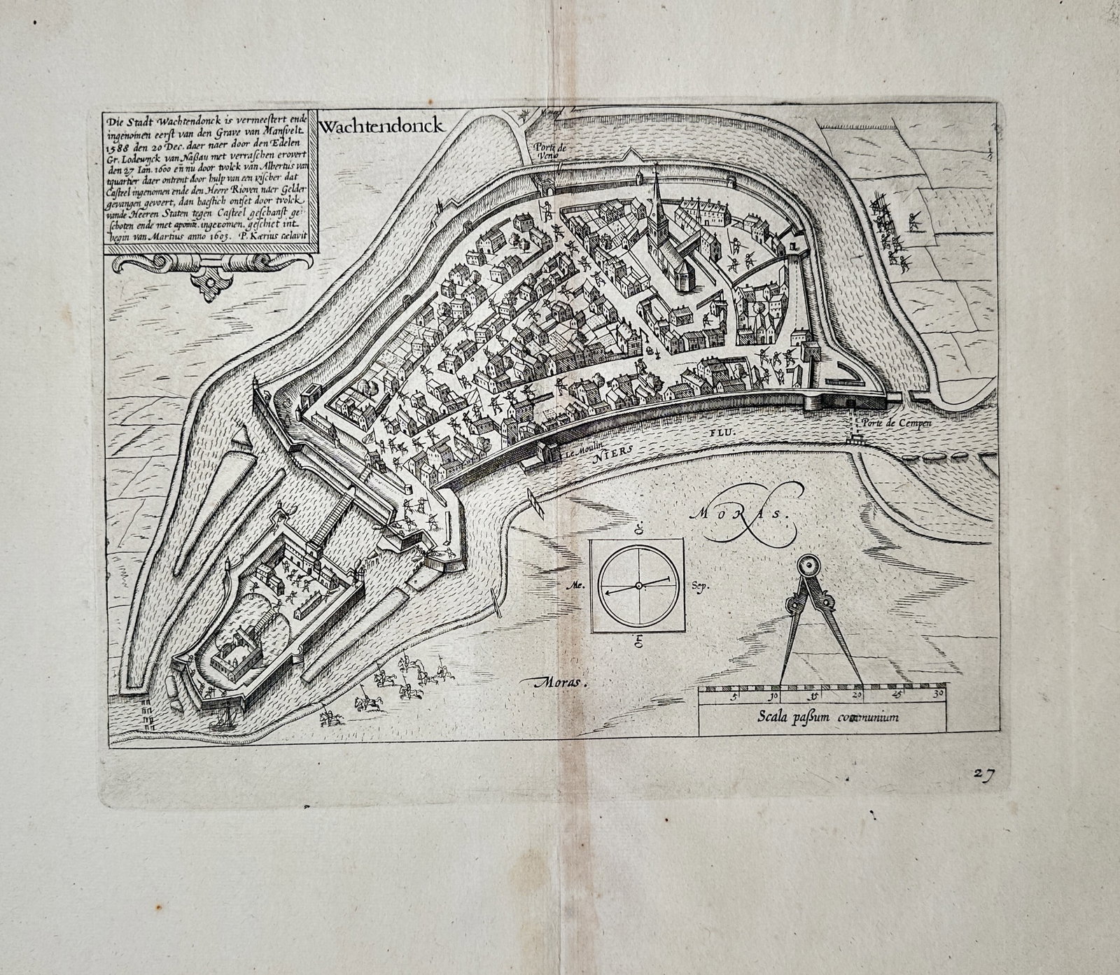 Pieter van den Keere – Map of Wachtendonk – Germany – Engraving (17th Century) (1 of 2)