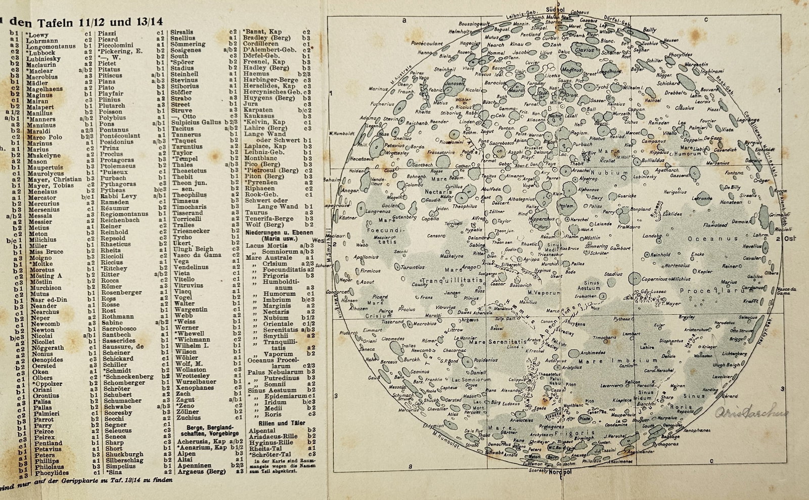 Johann Friedrich Julius Schmidt – Map of the Moon – Celestial – Steel engraving (c. 1880) (1 of 2)