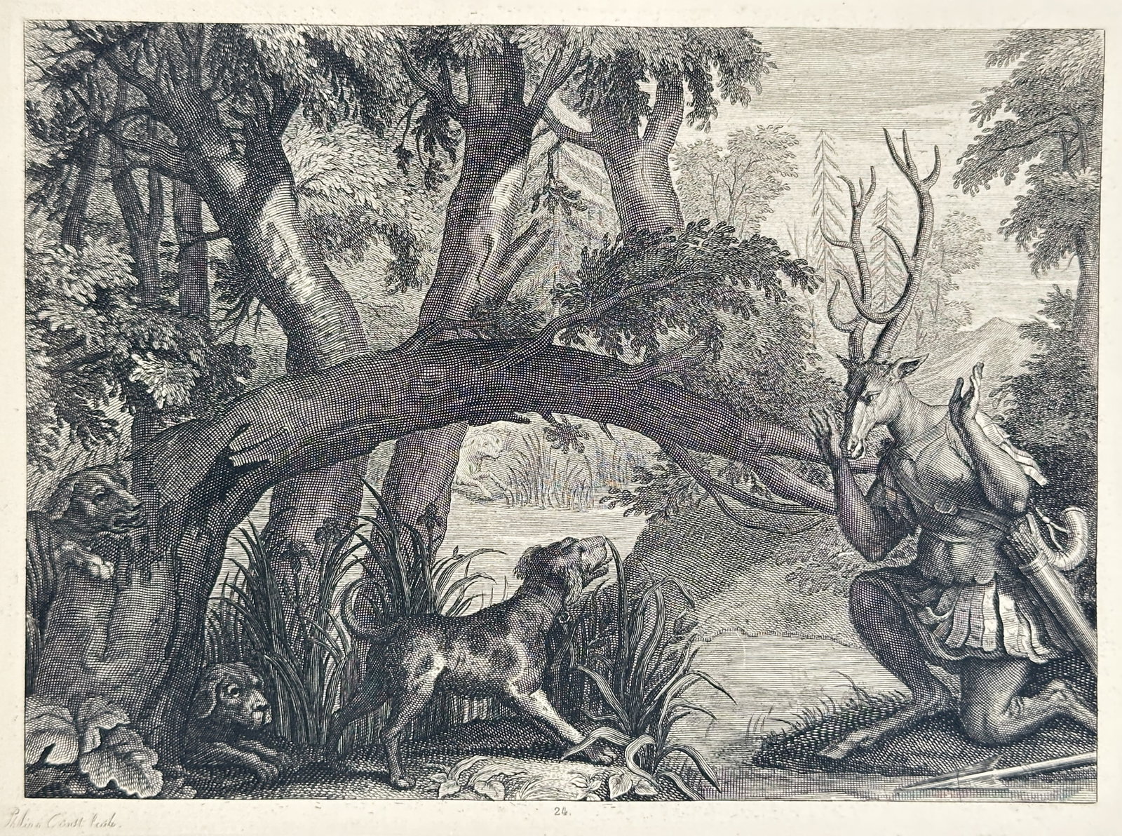 Pieter Stevens van Gunst – Mythological Scene of the Transformation of Actaeon – Engraving (1 of 3)