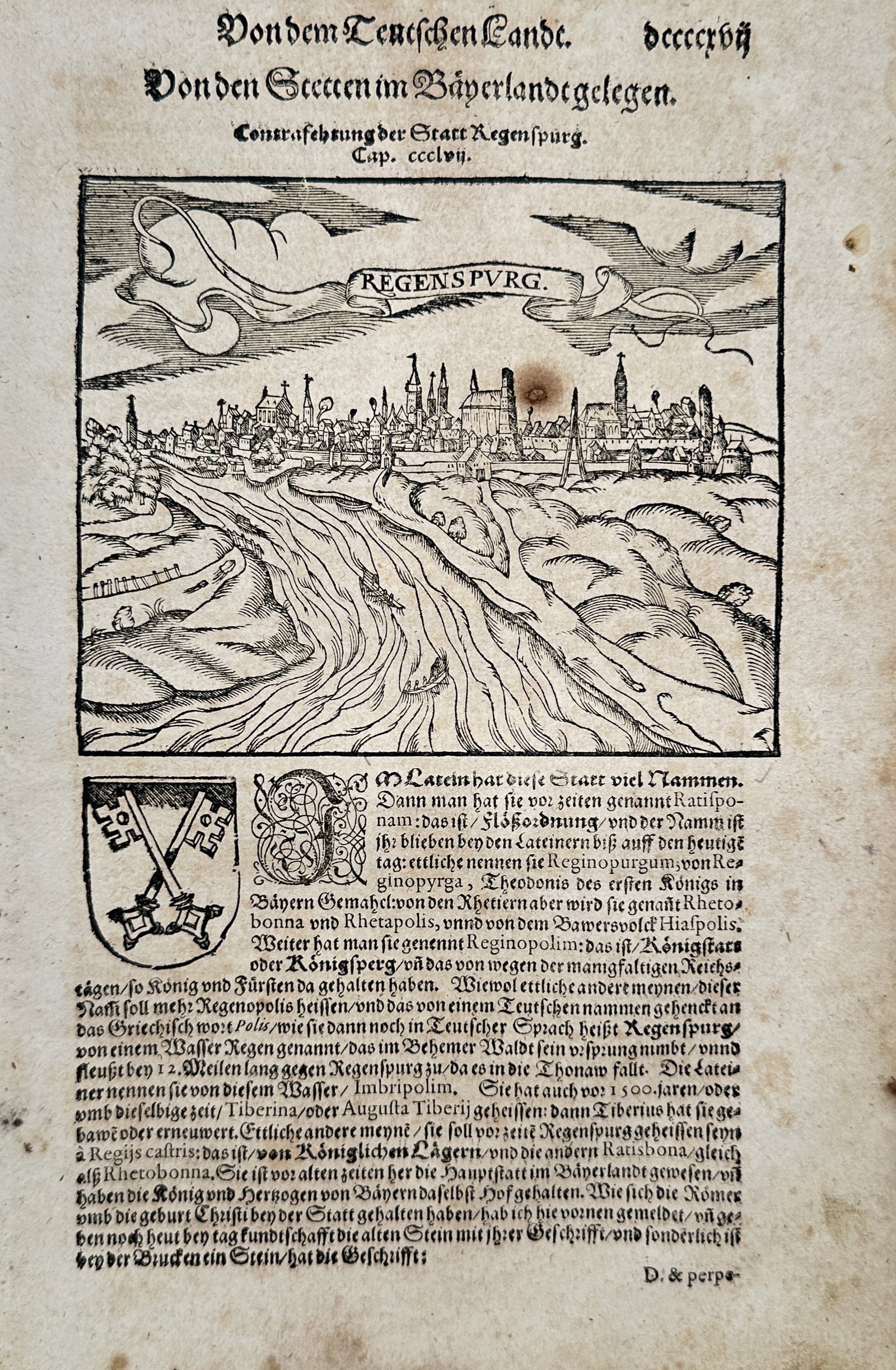 Sebastian Münster – View of the City of Regensburg in Bavaria – Woodcut (16th Century) (1 of 2)