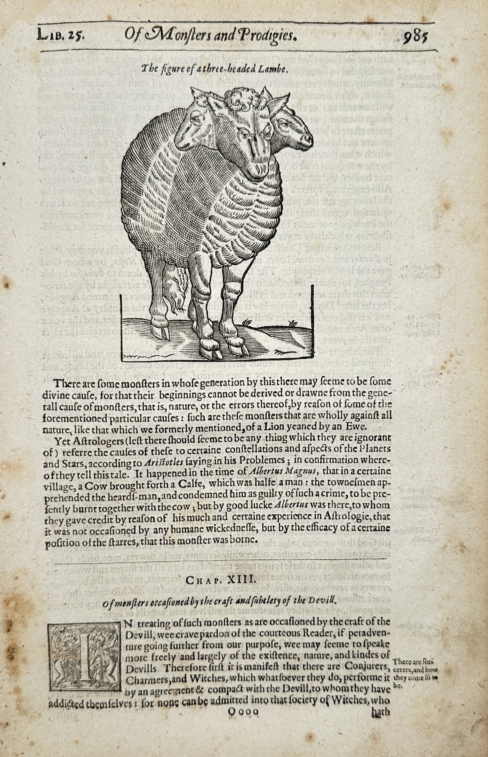 Ambroise Paré – Anatomical Study of a Three-Headed Lamb – Woodcut (16th Century) (1 of 2)