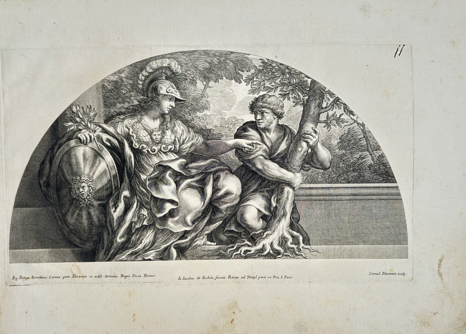 Cornelis Bloemaert II – Allegorical Study of Minerva and Hercules – Engraving (17th Century) (1 of 2)