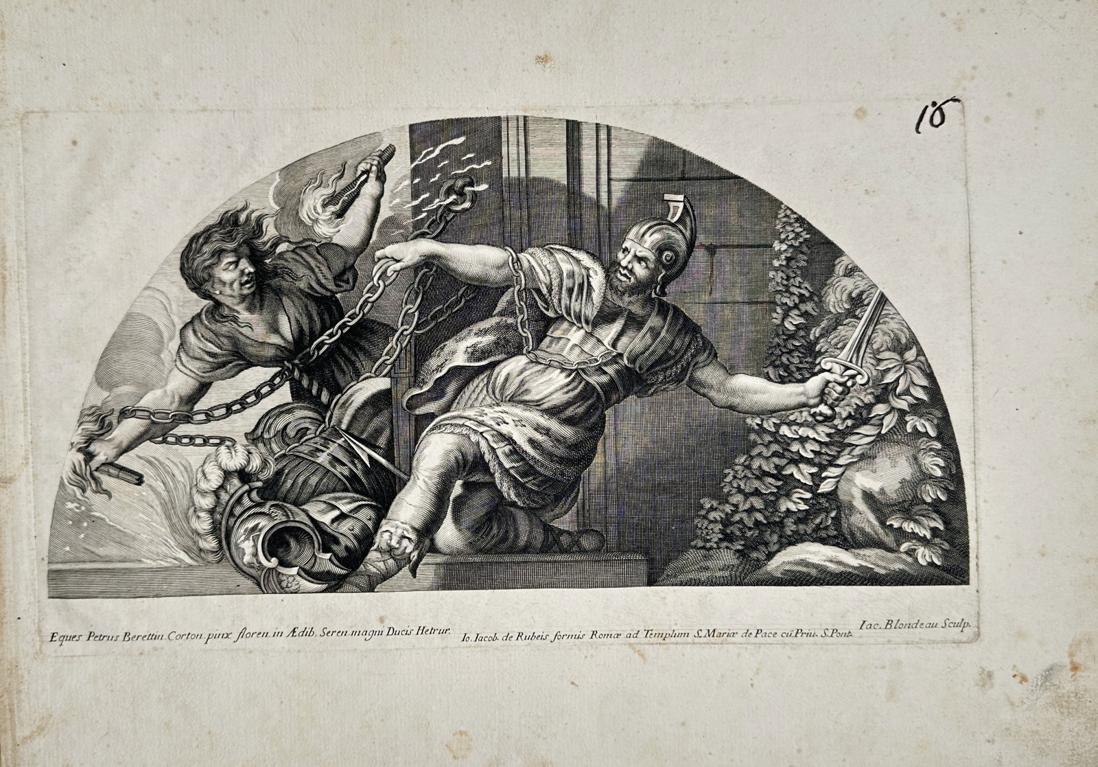 Jacques Blondeau – Allegorical Study of a Hero and Chained Fury – Engraving (17th Century) (1 of 2)