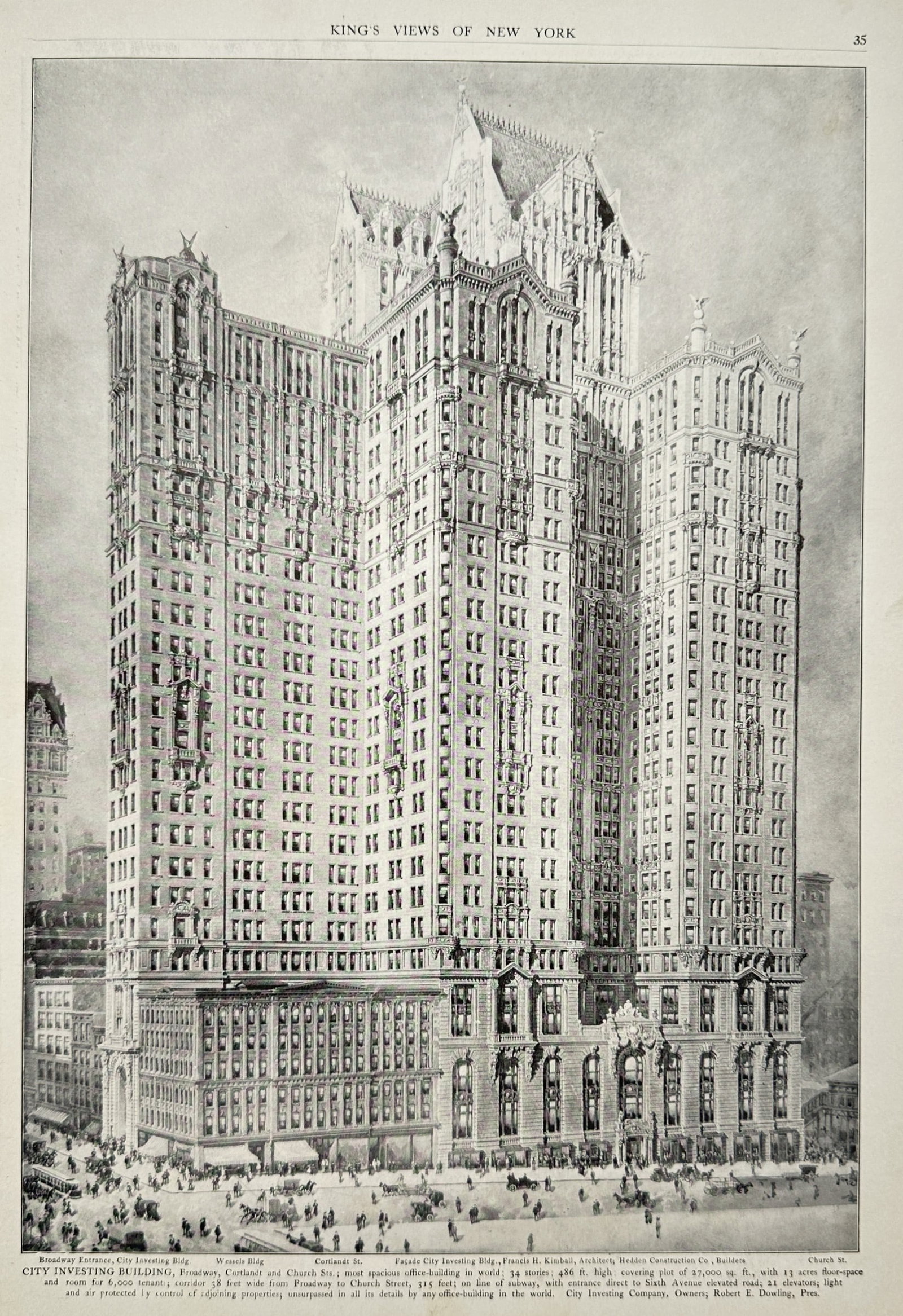 Moses King – Architectural View of the City Investing Building – United States – Offset Print (1 of 2)