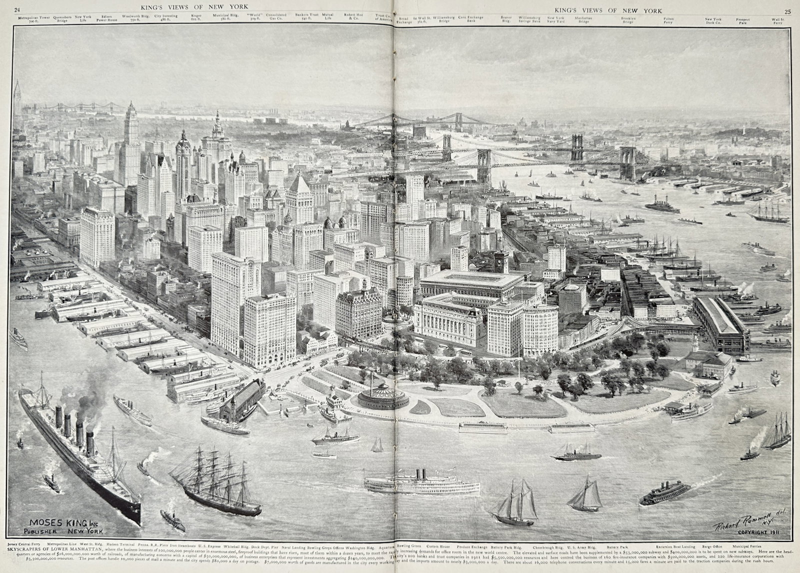 Moses King – Panoramic View of the Skyscrapers of Lower Manhattan – United States – Offset (1 of 2)