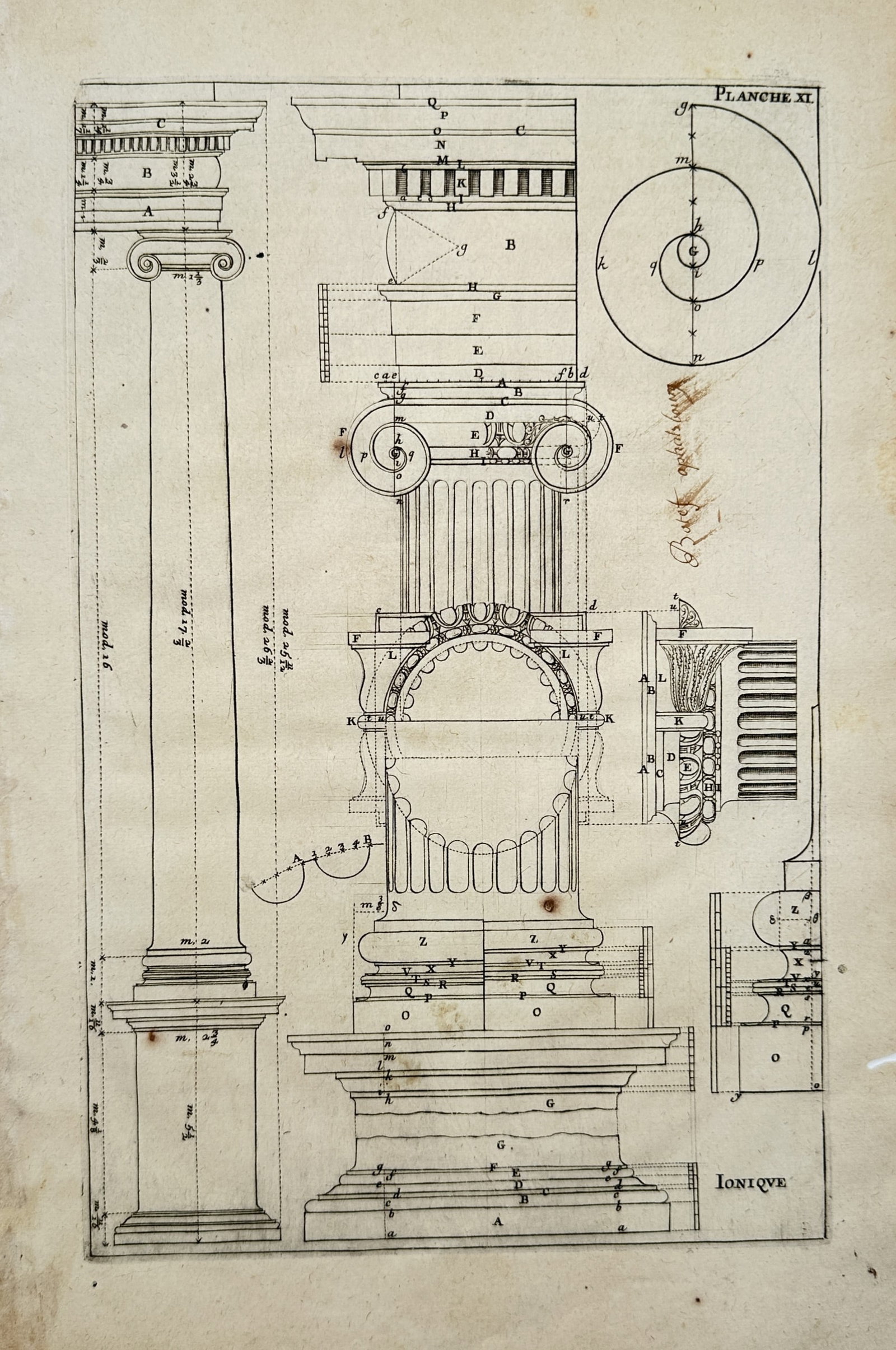 Simon de la Boissière – Ionic Order – Engraving (17th Century) (1 of 2)