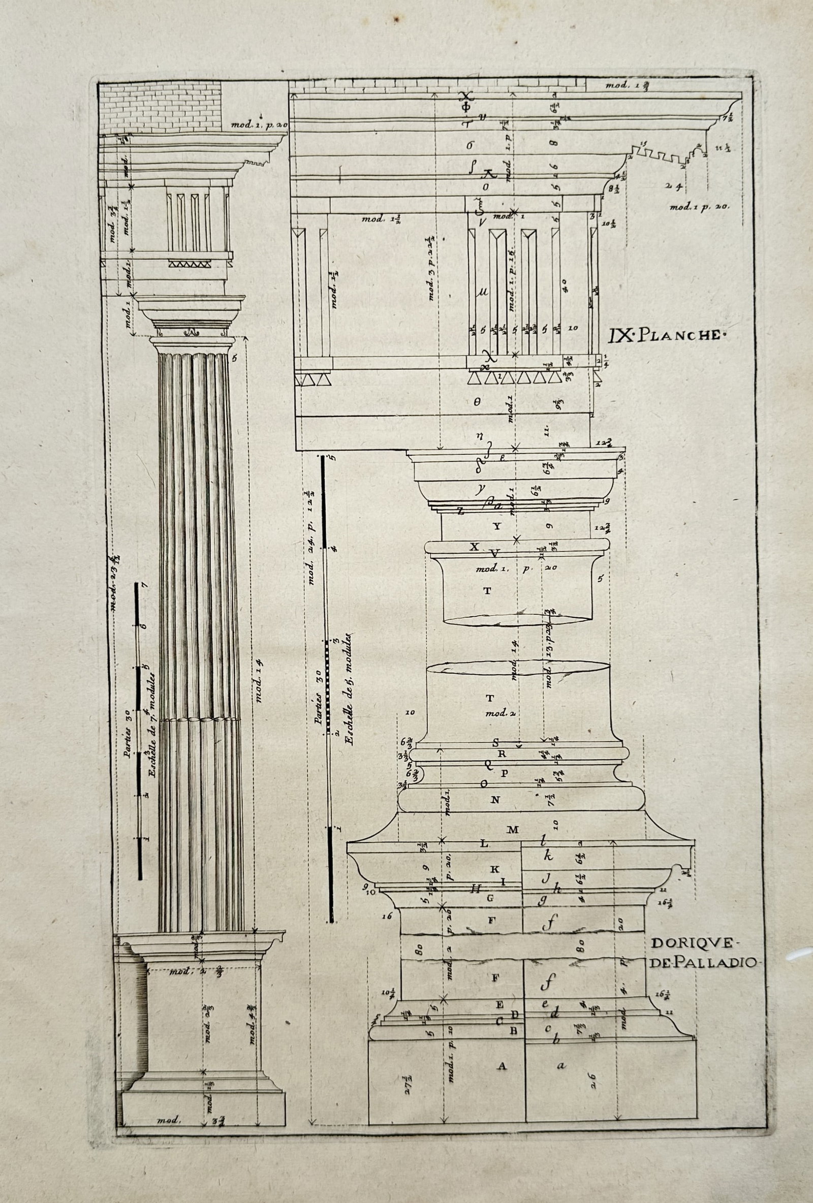 Simon de la Boissière – Doric Order of Palladio – Engraving (17th Century) (1 of 2)