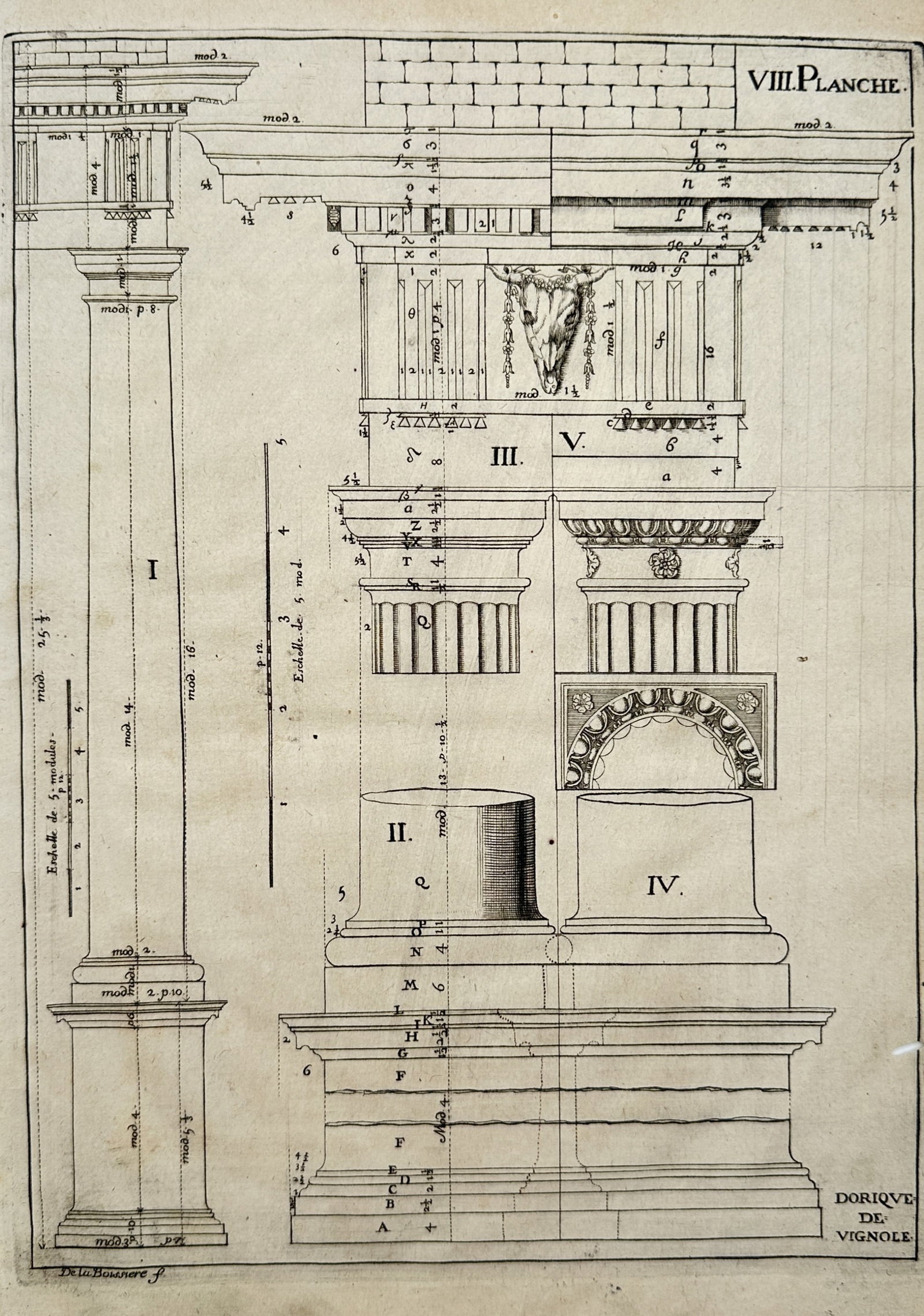 Simon de la Boissière – Doric Order of Vignola – Engraving (17th Century) (1 of 2)