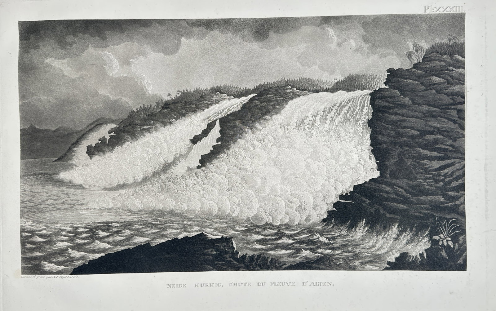 Anders Fredrik Skjöldebrand – Neidekurkio Waterfall on the Alten River – Aquatint (1801–1802) (1 of 2)
