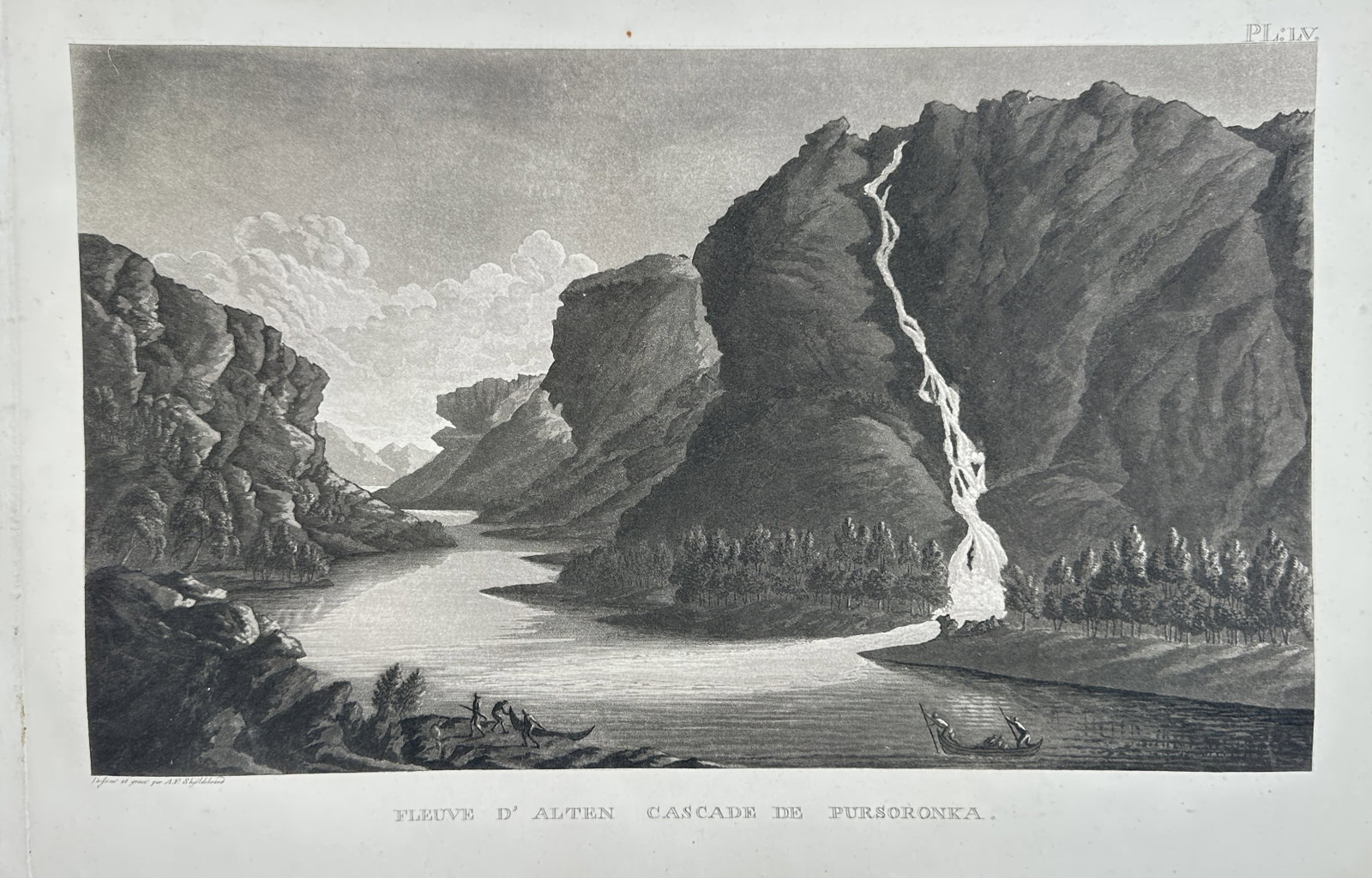 Anders Fredrik Skjöldebrand – Pursoronka Waterfall on the Alten River – Aquatint (1801–1802) (1 of 2)