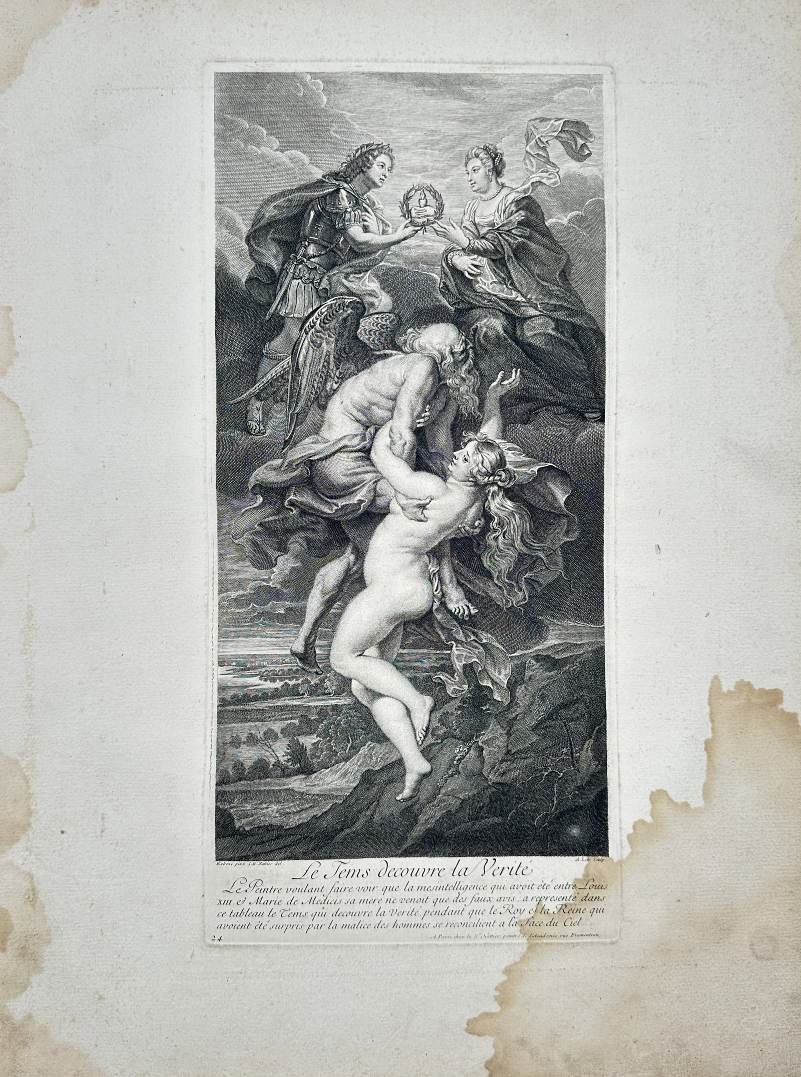 Jean-Baptiste Nattier – Time Discovers Truth – Engraving (1710) (1 of 2)