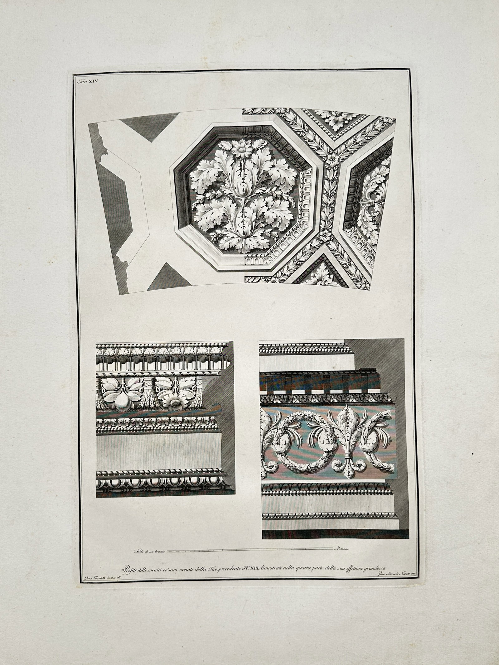 Giocondo Albertolli – Architectural Ceiling Rose and Molding Profiles – Engraving (1782) (1 of 2)