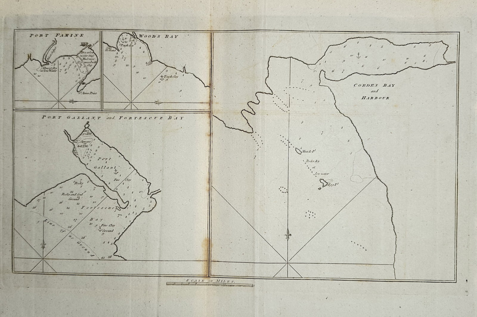 James Cook – Maps of Ports and Bays in the Strait of Magellan – Chile – Engraving (1773) (1 of 2)