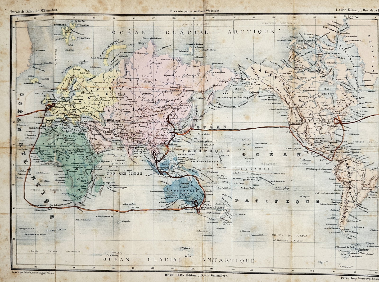 Alexandre Vuillemin – Map of the World – World – Engraving (19th Century) (1 of 2)
