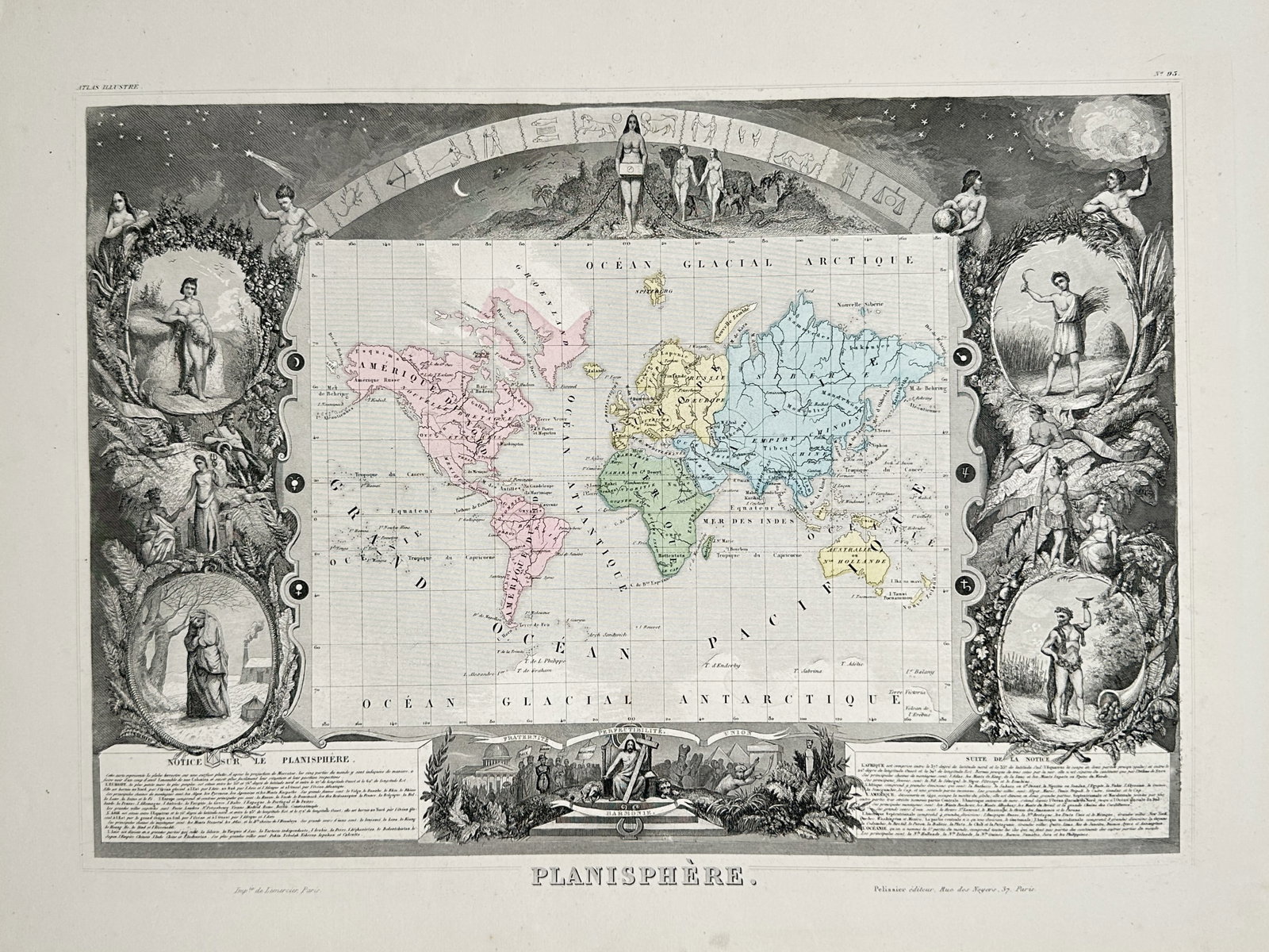 Victor Levasseur – Planisphere Map of the World – Engraving (c. 1849) (1 of 2)