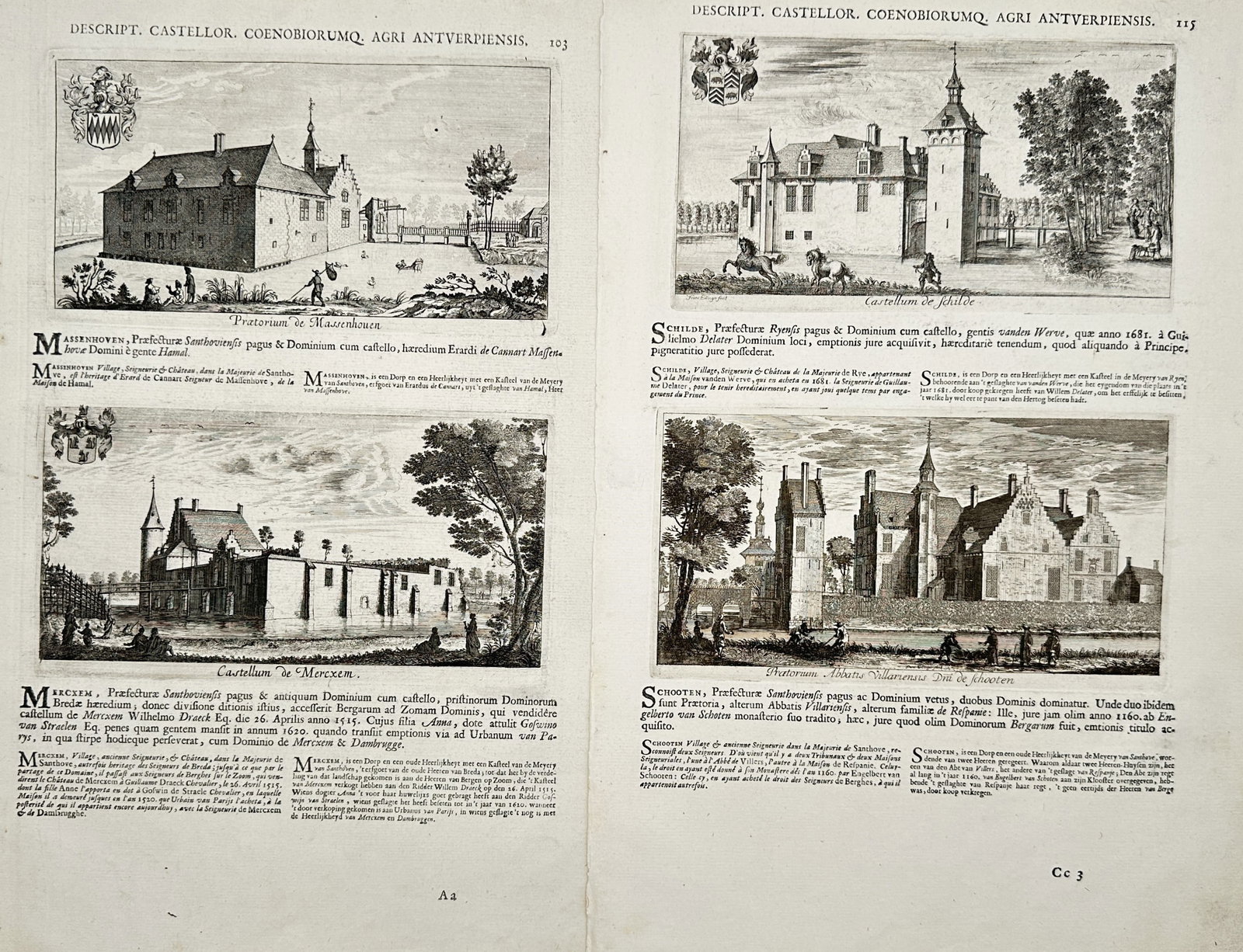 Jacques Le Roy – Set of 2: Views of Castles and Estates of the Antwerp Region – Engravings (1 of 2)