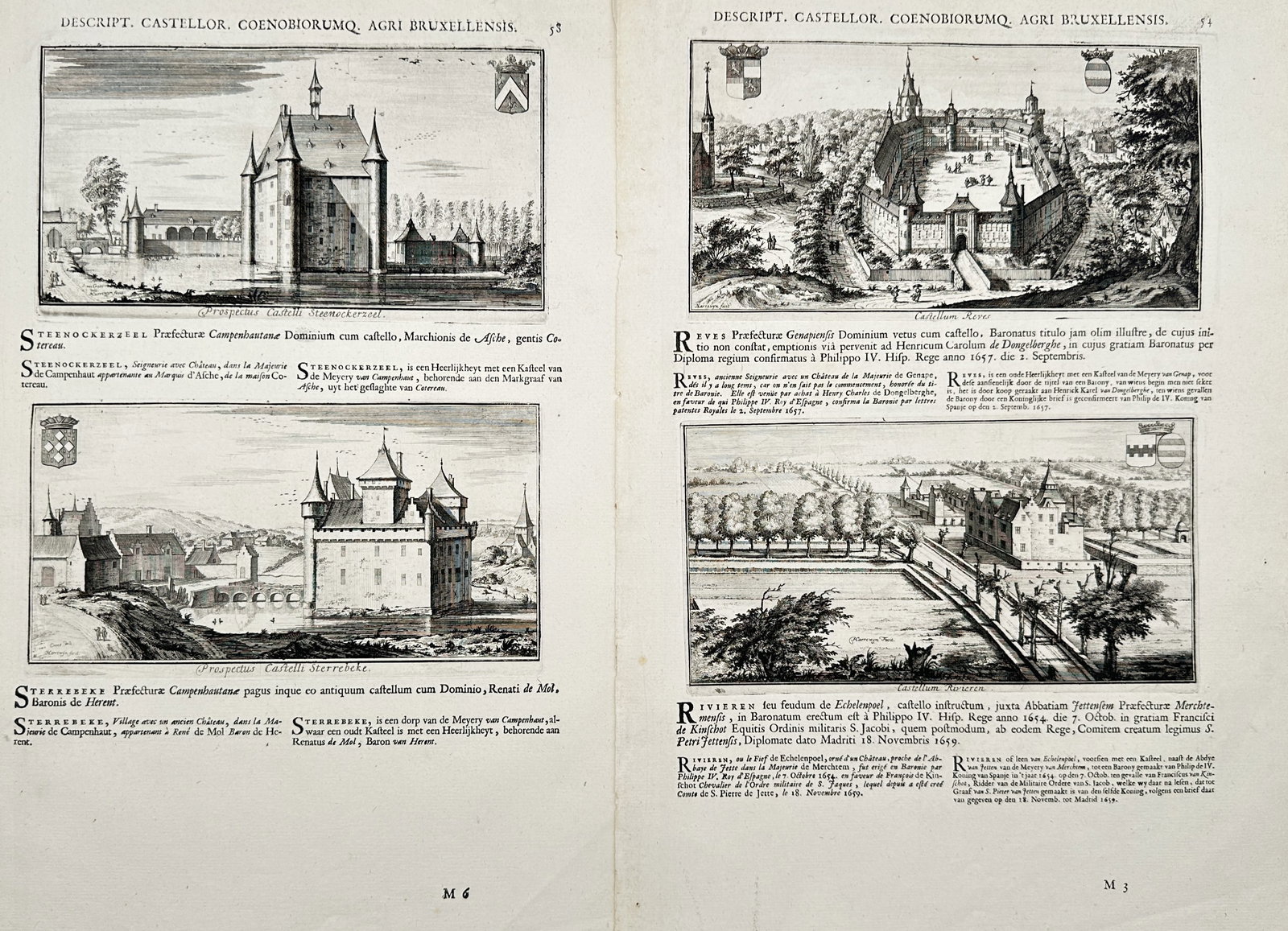 Jacques Le Roy – Set of 2: Views of Castles and Estates of the Brussels Region – Engravings (1 of 2)