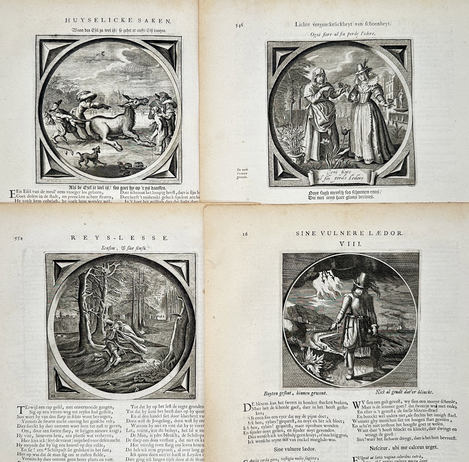 Jacob Cats – Set of 4: Emblematic Scenes and Moral Allegories – Engravings (1712) (1 of 2)