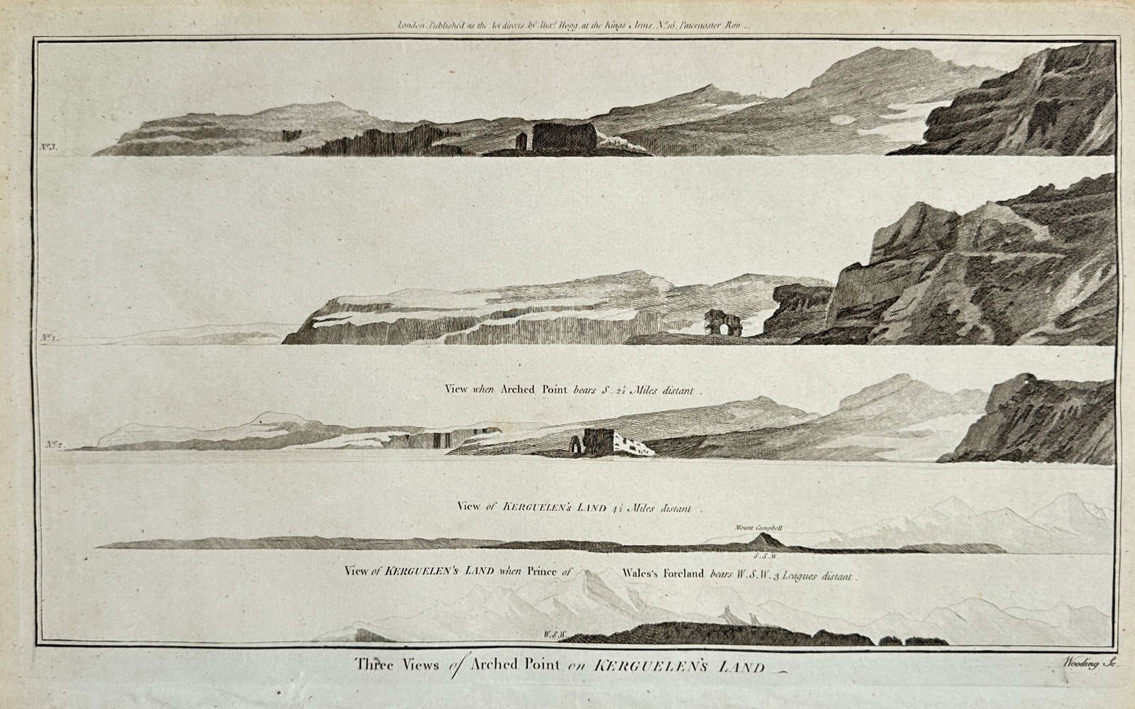 Alexander Hogg – Three Views of Arched Point on Kerguelen's Land – Engraving (18th Century) (1 of 2)