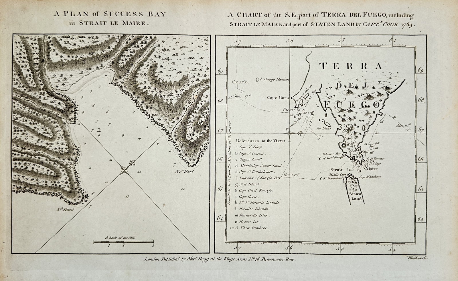Alexander Hogg – Map of Plan of Success Bay and Chart of Terra del Fuego – Argentina – (1 of 2)